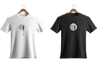 two black and white t - shirts with a moon on them